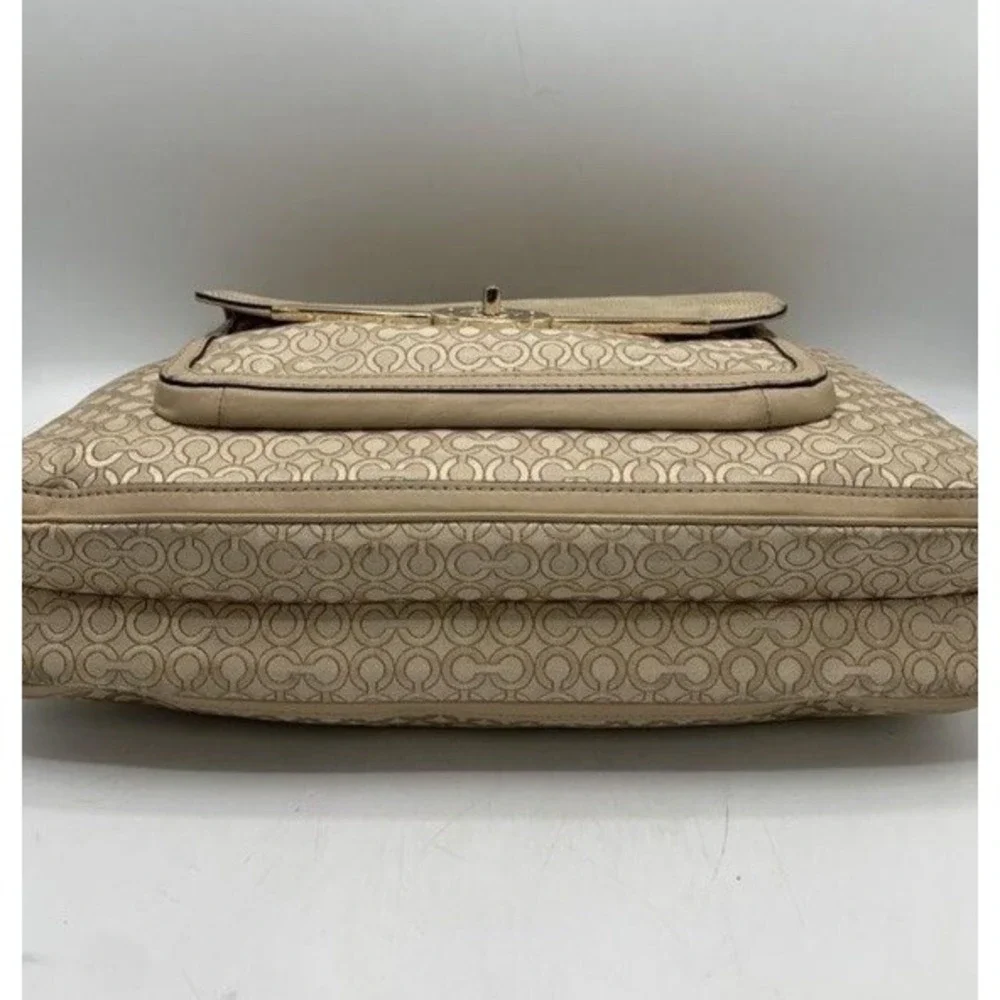 Coach Madison Signature OP Art 2 Way Beige Canvas Turnlock Zipper Shoulder Bag